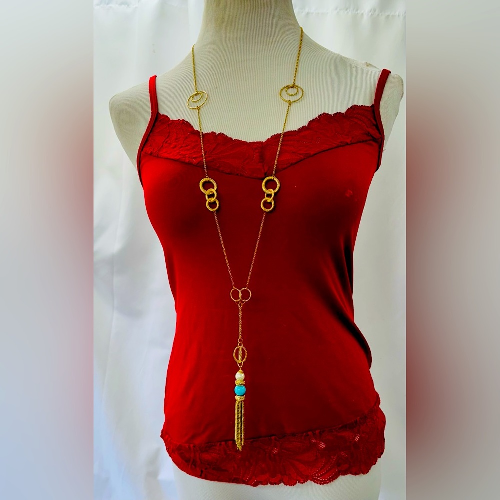 Gorgeous Amrita Singh Gold Tone Turquoise Tassle necklace